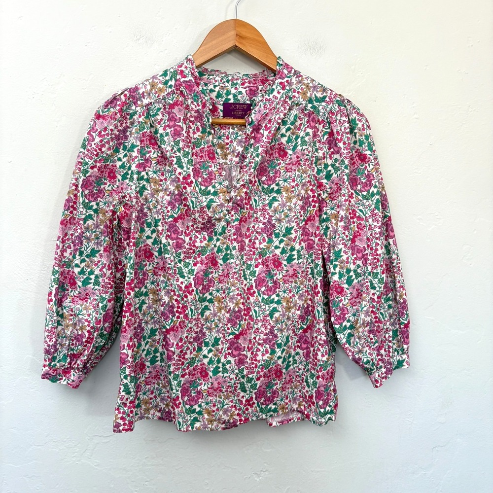 J Crew Liberty Edna Floral Top Women Size 2XS Purple Pink Green
